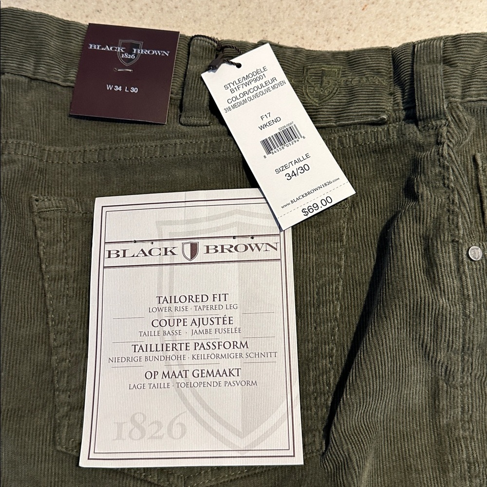 Black Brown 1826 Men's Corduroy Pants in Olive Green